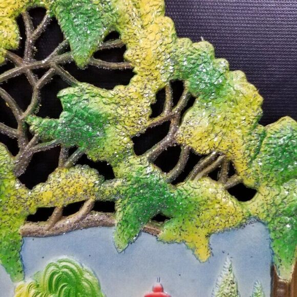 Swan Pond Vintage Wall Art Western Germany Die Cut 1950s Gift Calendar Topper - Picture 4 of 9